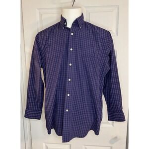 Chaps Mens 32/33, 16/16.5 Long Sleeve Button Down Blue Plaid Shirt